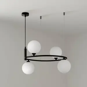 Comparateur de prix : Maytoni Suspension Ring, noir/blanc 4 lampes. verre 44 x 39 cm