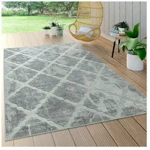Comparateur de prix : Paco Home - Tapis Intérieur & Extérieur Terrasse Et Balcon Résistant Aux Intempéries Moderne Motif Géométrique 120x170 cm, Gris 2