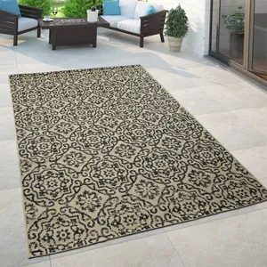 Comparateur de prix : Tapis Ethnique Extérieur Beige Motif Oriental Balcon Terrasse Résistant 60x100 cm - Paco Home