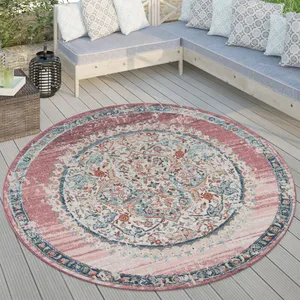 Paco Home - Tapis Exterieur Rond, Balcon Salon Cuisine Vintage Oriental Pastel, Div. Coloris 160 cm rond, PinkVendu parcdiscount