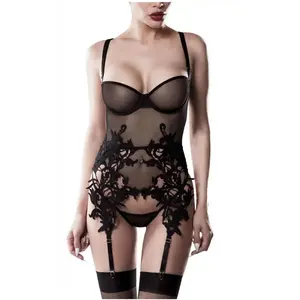 Grey Velvet Guêpière Maille Transparente 15234 Romantic NoireVendu parrue-des-plaisirs