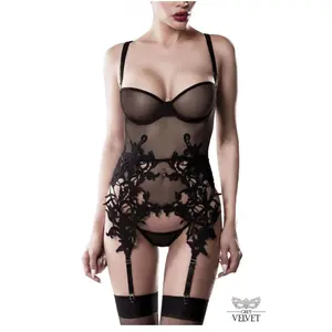 Grey Velvet Guêpière Maille Transparente 15234 Romantic NoireVendu paramazon