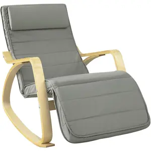 Comparateur de prix : SOBUY Fauteuil à bascule avec repose-pieds réglable en bois et coton gris