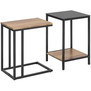 Comparateur de prix : SOBUY Lot de 2 tables basses gigognes en bois et verre trempé cadre en métal