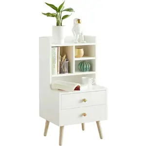 Comparateur de prix : SoBuy FBT100-W Table de Chevet Table de Nuit Bout de Canapé avec étagères et tiroirs
