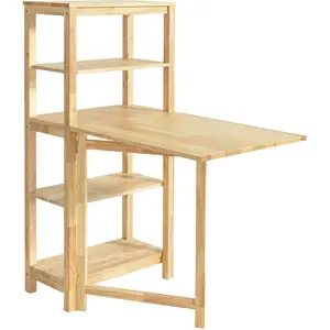 Comparateur de prix : SOBUY Table à manger avec étagère et plateau rabattable en bois d'hévéa