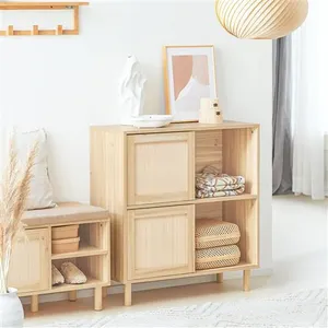 SOBUY Buffet avec 2 portes coulissantes effet bois