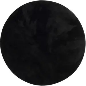 Pergamon Tapis en fausse fourrure rond uni noir 160x160 cm pas cher