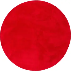 Pergamon Tapis en fausse fourrure rond uni rouge 200x200 cm pas cher