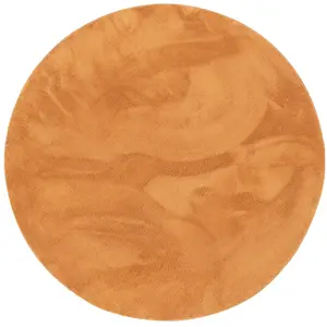 Pergamon Tapis en fausse fourrure rond uni terre cuite 160x160 cm pas cher