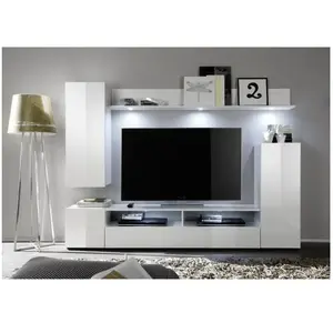 Comparateur de prix : Ensemble meuble TV DOS - 3 Portes - LED - Mélamine blanc mat et brilla...