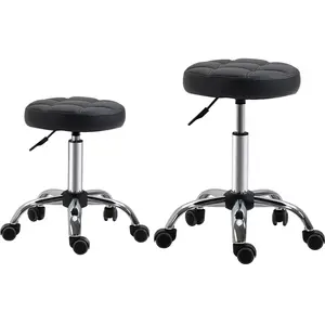 HOMCOM Lot de 2 Tabourets à roulettes réglables en hauteur et pivotant...