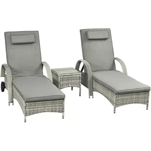 Outsunny Chaise Longue Table 3 pièces Ensemble de meubles de jardin, R... pas cher