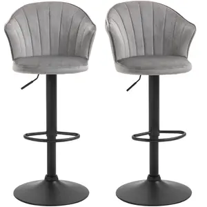 HOMCOM Lot de 2 tabourets de bar pivotants avec dossier en velours Touch Bistro réglable en hauteur tabouret de comptoir Gris 54x56x91-111cm pas cher