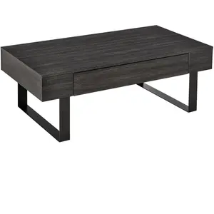 HOMCOM Table Basse Table d'Appoint Table de Salon avec Tiroir Étagères Cadre en Acier Stable Moderne Bois Aggloméré Métal Gris Foncé 110x60x40cm