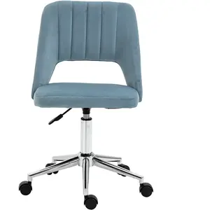Vinsetto Chaise de Bureau, Hauteur Ajustable Chaise de Bureau sans Accoudoir, Pivotante Chaise de Bureau avec Aspect Velours, Chaise de Maquillage Ergonomique pour Chambre à Coucher, Bureau, Bleu pas cher