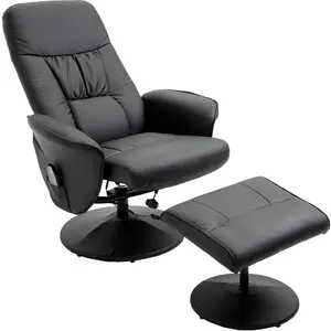 HOMCOM Relaxsessel avec repose-pieds, fauteuil de massage électrique avec fonction de relaxation, 10 points de massage, fauteuil TV pivotant avec poche latérale, télécommande, similicuir, noir pas cher