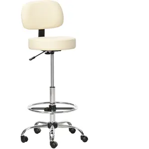 HOMCOM Tabouret de Bar Pivotant Réglable en Hauteur avec Roulettes en Cuir PU Chaise de Bureau 360° Avec Dossier Rembourré Beige 56x57x104-127cm pas cher