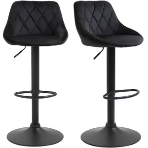 HOMCOM Lot de 2 tabourets de bar pivotantes, tabourets de bistro réglables en hauteur avec repose-pieds, dossier, Velours, Noir, 46x48x83-104cm pas cher