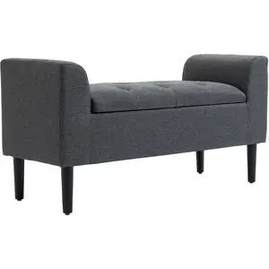 HOMCOM Banc avec Espace de Rangement, Banc Rembourré en Imitation Lin, jusqu'à 130 kg, Boîte de Rangement, pour Salon Chambre 116x44x58cm Gris foncé