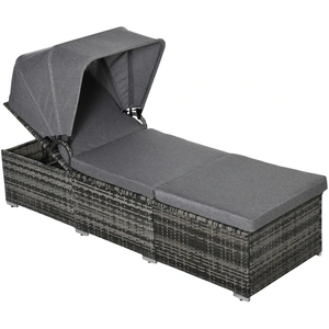 Outsunny Chaise longue en rotin polymère avec auvent Transat réglable Lit de jardin en rotin Mobilier de jardin avec coussins Gris 195x65x40cm pas cher