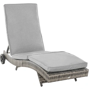 Outsunny Chaise Longue de jardin en rotin avec coussin réglable sur 5 ... pas cher