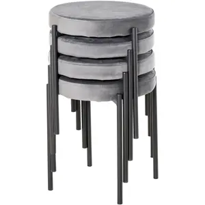 HOMCOM Ensemble de 4 Tabourets de Cuisine Empilables Chaises de Salle à Manger en Velours, Tabouret de Bar en Métal Gris 41,5x41,5x46cmVendu paraosom