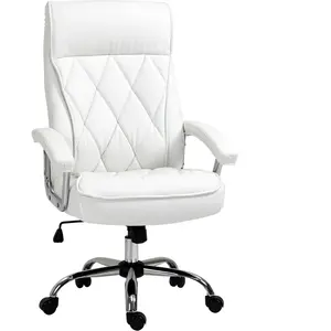 Vinsetto Chaise de Bureau Pivotante Chaise de Direction Fauteuil de Bureau Ergonomique Inclinable Réglable Motif Losanges Similicuir Blanc 66x69x121cm pas cher