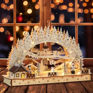 Monzana Arc lumineux de Noël "Village d'hiver" à 11 LED décoration en bois lampe intérieur effet 3D arche lumineuse fêtes