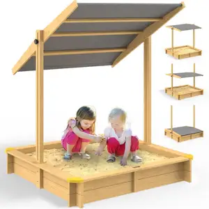 Spielwerk Bac à sable en bois d'épicéa 140x140cm avec toit réglable Anthracite protection UV jeu enfants extérieur jardin pas cher