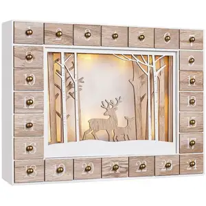 Comparateur de prix : Calendrier de l'Avent en bois Spielwerk LED blanc chaud 3D - 24 portes Noël DIY décoration
