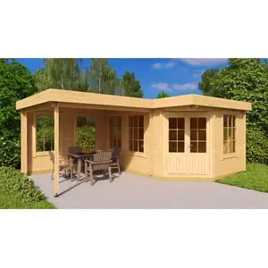 ALPHOLZ Abri de jardin pentagonal Pepe Marron Imprégné, 40 mm Épaisseur paroi 618 x 462 cm