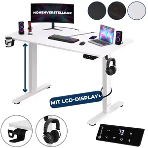 Casaria Bureau réglable en hauteur électrique Blanc 110cm bureau assis... pas cher
