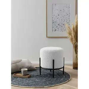 Mobel - Fever - Pouf rembourré tissu bouclé blanc - D.35 cm OS