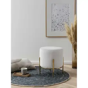 Mobel - Fever - Pouf rembourré velours côtelé beige - D.35 cm OS
