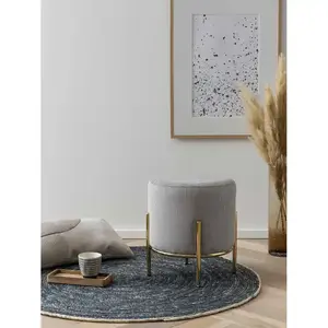 Mobel - Fever - Pouf rembourré velours côtelé gris clair - D.35 cm OS