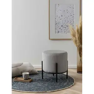 Mobel - Fever - Pouf rembourré velours côtelé gris clair - D.35 cm OS