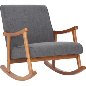 CLP Chaise a bascule Morelia en tissu avec pieds Noyer , Gris clair pas cher