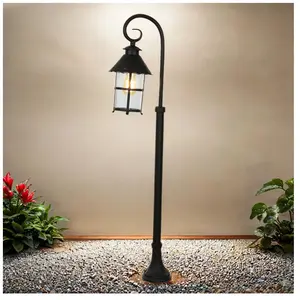 Lampadaire extérieur Maison Jardin IP23 Noir E27 116 cm Rustique Verre Métal Lanterne d'alléeVendu paramazon