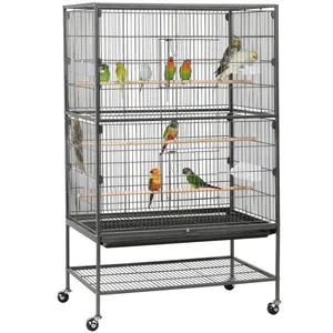 Grande Volière Cage Oiseaux sur roulettes Canaries Perroquet Perruches...