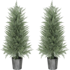 HOMCOM Lot de 2 grands cyprès artificiels 90 cm Plante artificielle en... pas cher
