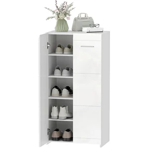HOMCOM Armoire à chaussures laquée, rangement pour chaussures avec étagères réglables pour couloir, hall, capacité pour 10 paires, blanc pas cher