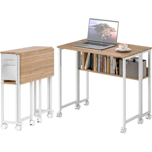 HOMCOM Bureau pliable, convertible en table d'appoint, étagère ouverte, bois naturel pas cher