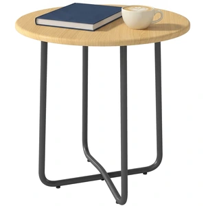 Outsunny Table de jardin Ø48 cm, table de balcon résistante aux intempéries en métal, table ronde pour jardin terrasse balcon Bois naturel pas cher