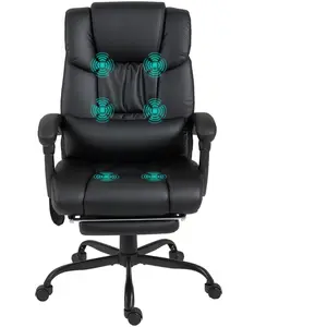 Vinsetto Fauteuil de bureau ergonomique avec fonction massage, siège de bureau avec repose-pieds, dossier haut, soutien lombaire noir pas cher
