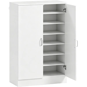 HOMCOM Armoire à chaussures 2 portes, 6 étagères réglables, charnières à fermeture douce pour 21 paires, bois naturel pas cher
