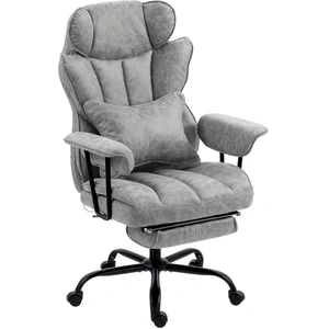 HOMCOM Fauteuil de bureau avec massage 6 points et chaleur, fauteuil de bureau avec repose-pieds, soutien lombaire et large assise, Gris pas cher