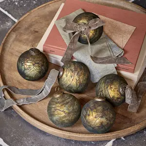 LOBERON Lot de 6 boules de Noël Goldenblist pas cher