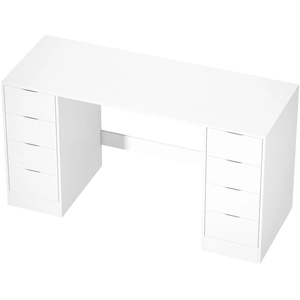 HOMCOM Bureau 140 cm avec 8 tiroirs, bureau moderne avec rangement, aspect bois blanc pas cher