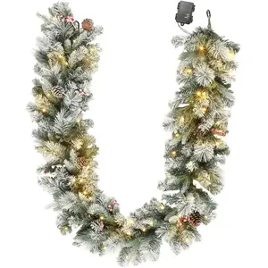 HOMCOM Guirlande de Noël avec 216 branches saupoudrées de neige, 50 LE... pas cher